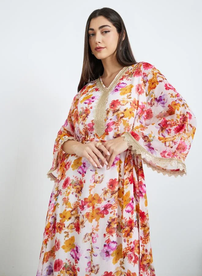 Amirah  Women Floral Print A-Line Jalabiya for Women | Best Price UAE