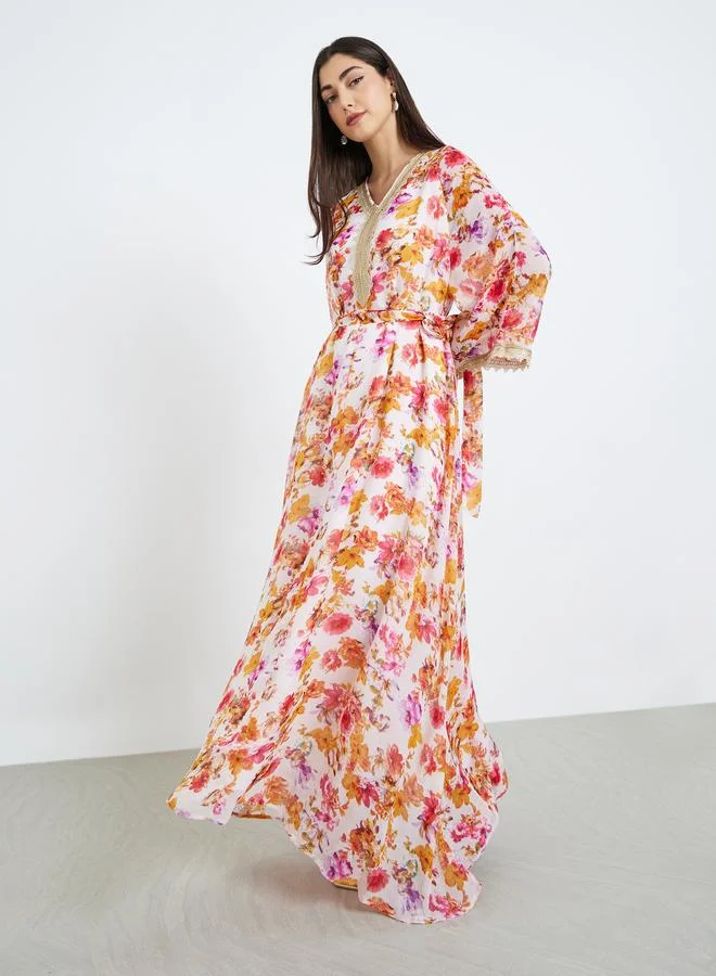 Amirah  Women Floral Print A-Line Jalabiya for Women | Best Price UAE
