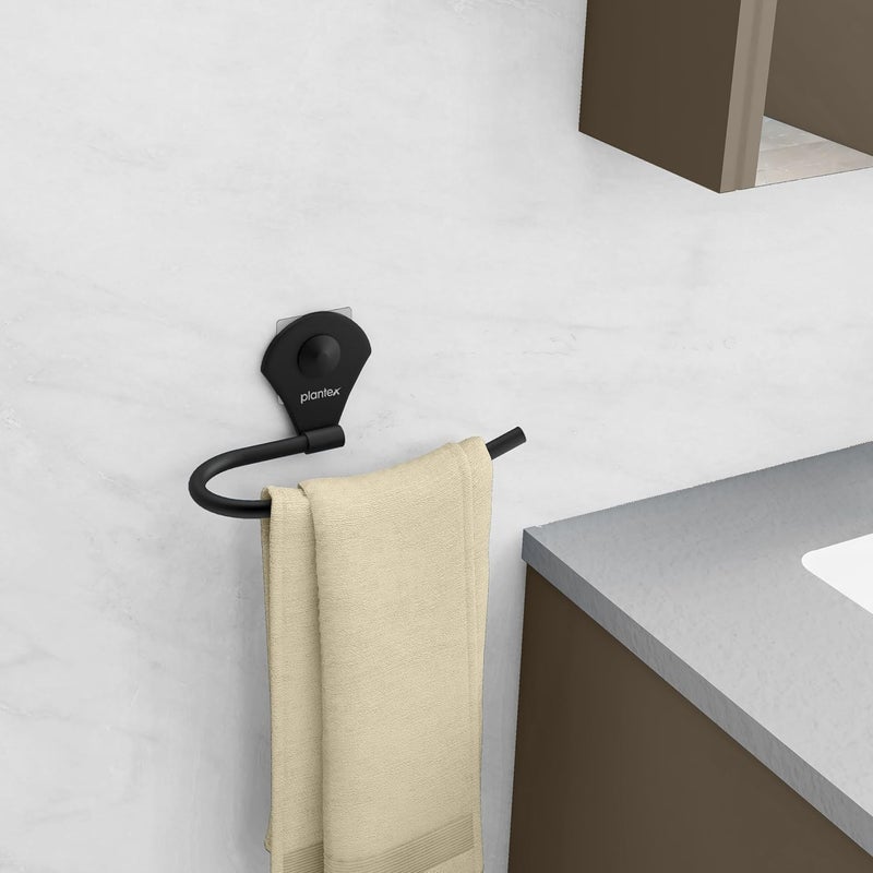 plantex Plantex Royal Self Adhesive Stainless Steel Napkin Ring/Towel Ring/Napkin Holder/Bathroom Accessories (Black, Powder Coated)  - Image 2