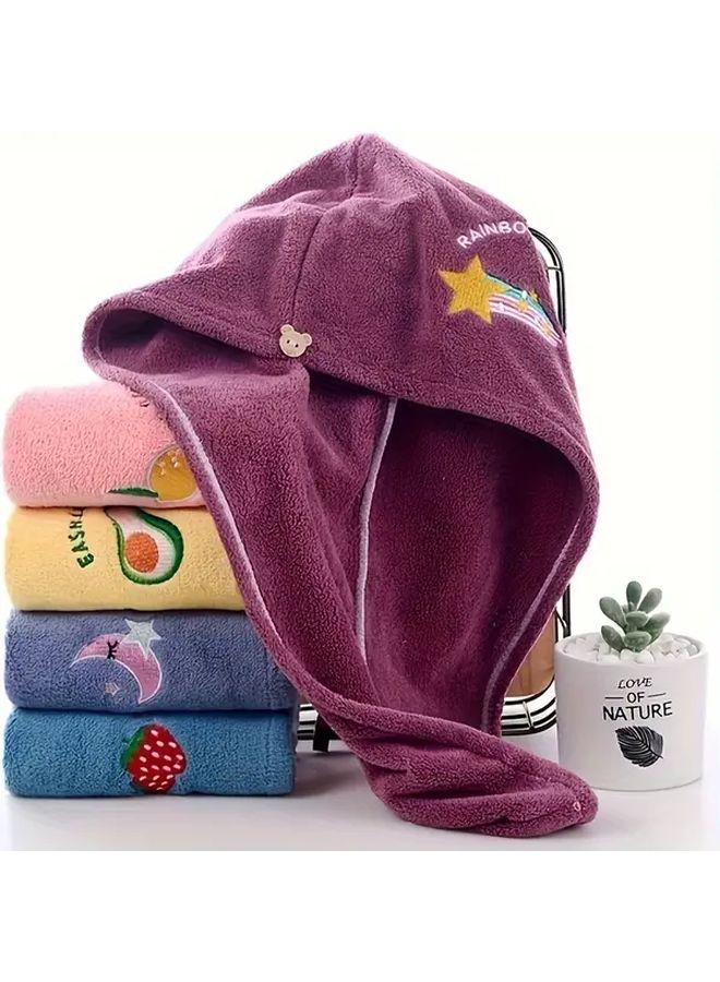 Yellow Quick Dry Hair Towel For Women With Cute Cartoon Embroidery Soft Coral Fleece - Image 5