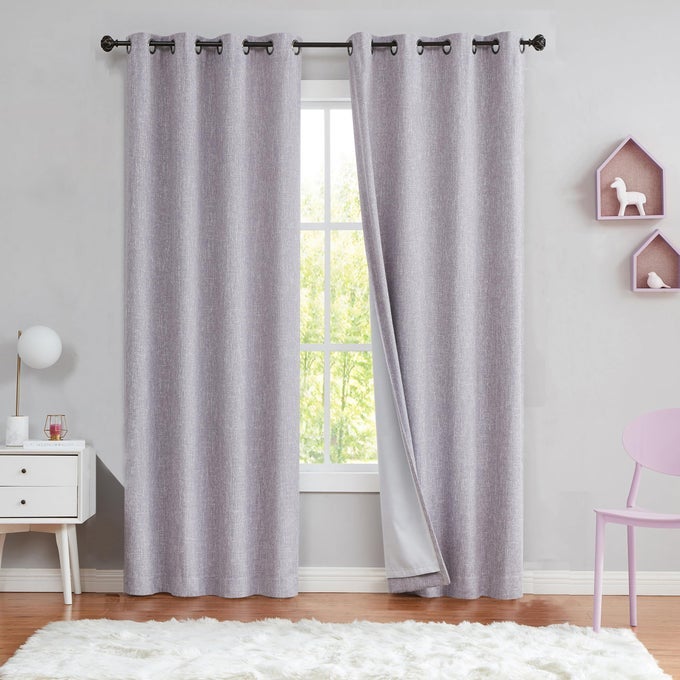 LAVENDER SOLID FULL BLACKOUT CURTAIN HEAVY LINEN TEXTURE WINDOW TREATMENT FOR BEDROOM ENERGY EFFICIENT NOISE REDUCING DRAPES 8 GROMMETS TOP FOR LIVING ROOM WITH LINER LILIAC 50X84 2 PANELS