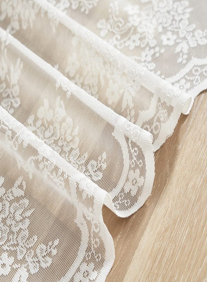 YJ YANJUN Lace Valances for Windows Ivory Antique Floral Cafe Sheer Lace Curtains Scalloped Valances for Living Room Bedroom, Bathroom Rod Pocket 52 W x 18 L Inch 1 Panel - Image 5