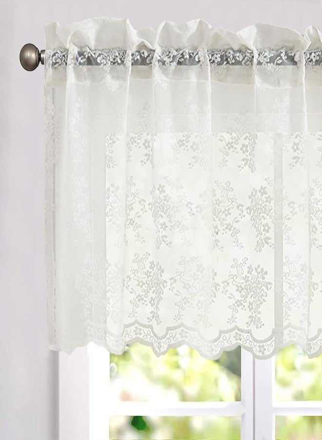 YJ YANJUN Lace Valances for Windows Ivory Antique Floral Cafe Sheer Lace Curtains Scalloped Valances for Living Room Bedroom, Bathroom Rod Pocket 52 W x 18 L Inch 1 Panel - Image 3