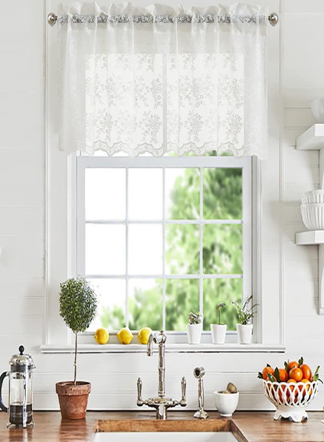 YJ YANJUN Lace Valances for Windows Ivory Antique Floral Cafe Sheer Lace Curtains Scalloped Valances for Living Room Bedroom, Bathroom Rod Pocket 52 W x 18 L Inch 1 Panel - Image 1
