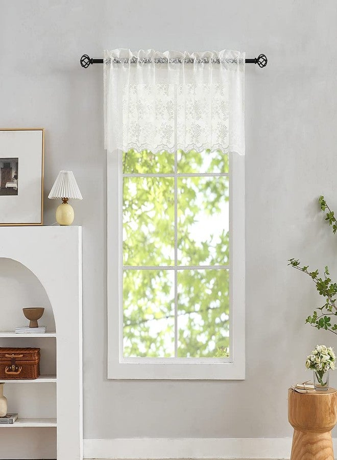 YJ YANJUN Lace Valances for Windows Ivory Antique Floral Cafe Sheer Lace Curtains Scalloped Valances for Living Room Bedroom, Bathroom Rod Pocket 52 W x 18 L Inch 1 Panel - Image 2