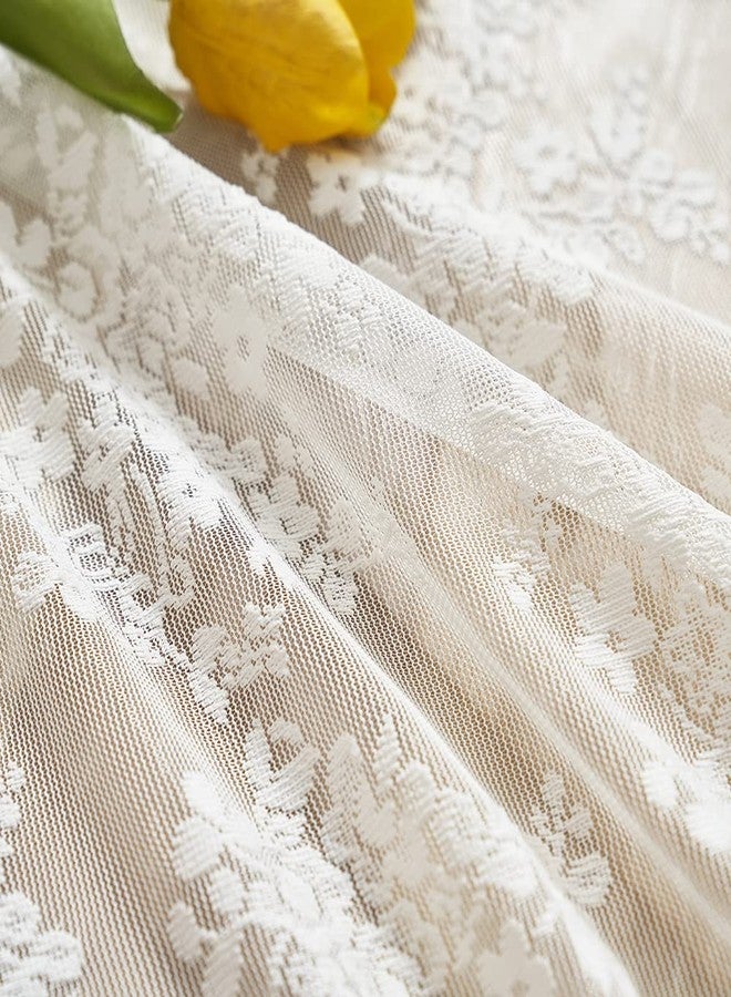 YJ YANJUN Lace Valances for Windows Ivory Antique Floral Cafe Sheer Lace Curtains Scalloped Valances for Living Room Bedroom, Bathroom Rod Pocket 52 W x 18 L Inch 1 Panel - Image 4