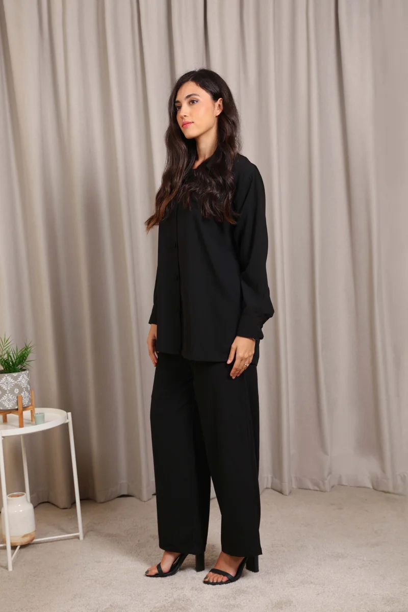 Nikias Nikias Black Soft Crepe Trouser Set – Elegant Everyday Comfort