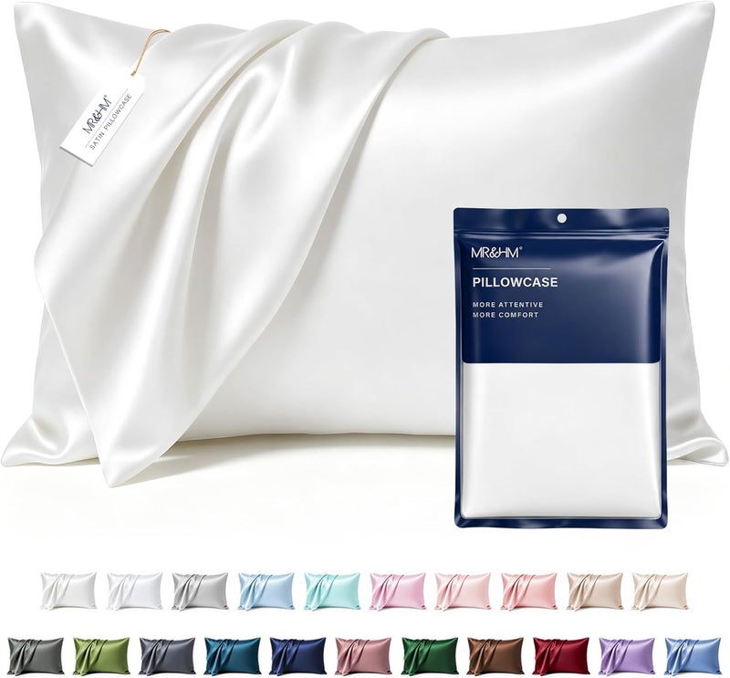 MR&HM Satin Pillowcase for Hair and Skin, Silk Satin Pillowcase 2 Pack, King Size Pillow Cases Set of 2, Silky Pillow Cover with Envelope Closure (20x40, Ivory) - Image 1