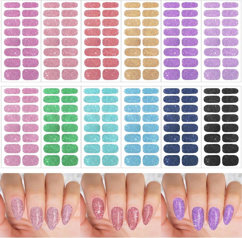 12 Sheets Glitter Nail Wraps Nail Polish Strips Stickers Shine Full Wrap Nail Polish Decals SelfAdhesive Nail Art Decals Strips Manicure Kits Nail Art Designs for Women Girls
