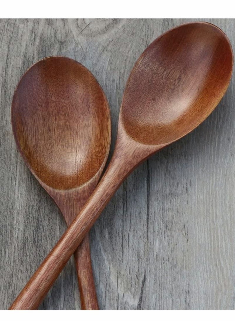 الأزرق جي دبليو Spoon Set, 6 Long-Handled Wooden Spoons, Japanese-Style Kitchen Utensils, Environmentally Friendly Tableware 9 Inches - Image 2