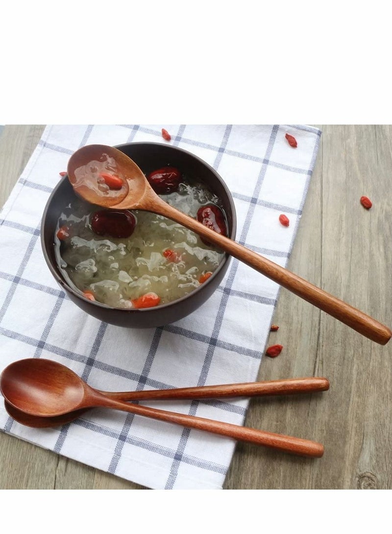 الأزرق جي دبليو Spoon Set, 6 Long-Handled Wooden Spoons, Japanese-Style Kitchen Utensils, Environmentally Friendly Tableware 9 Inches - Image 5