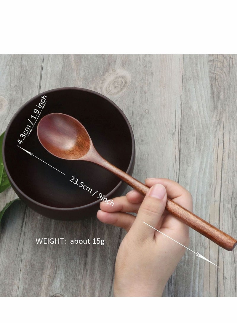 الأزرق جي دبليو Spoon Set, 6 Long-Handled Wooden Spoons, Japanese-Style Kitchen Utensils, Environmentally Friendly Tableware 9 Inches - Image 4