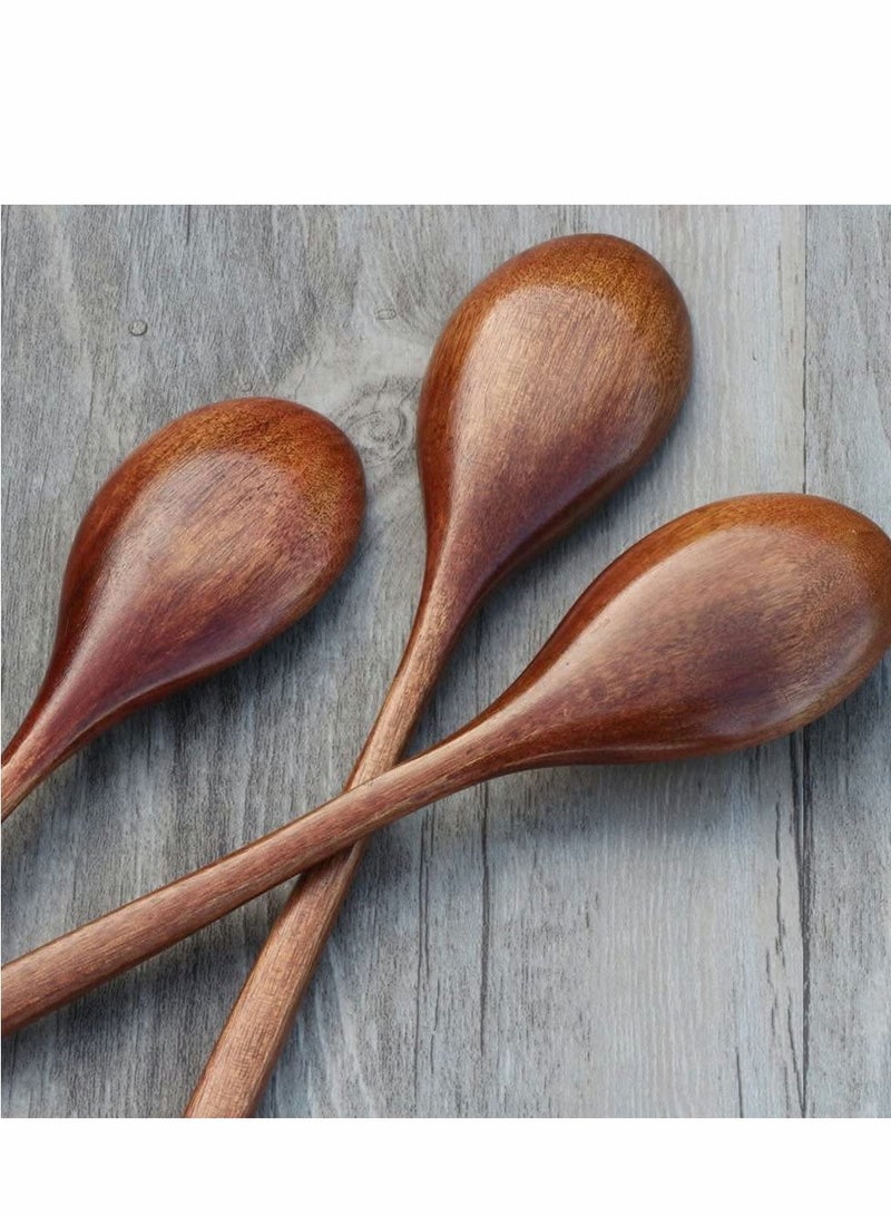 الأزرق جي دبليو Spoon Set, 6 Long-Handled Wooden Spoons, Japanese-Style Kitchen Utensils, Environmentally Friendly Tableware 9 Inches - Image 3