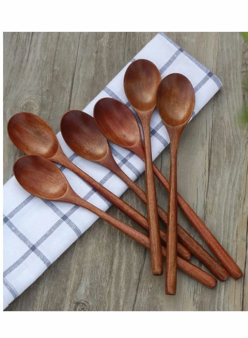 الأزرق جي دبليو Spoon Set, 6 Long-Handled Wooden Spoons, Japanese-Style Kitchen Utensils, Environmentally Friendly Tableware 9 Inches - Image 1