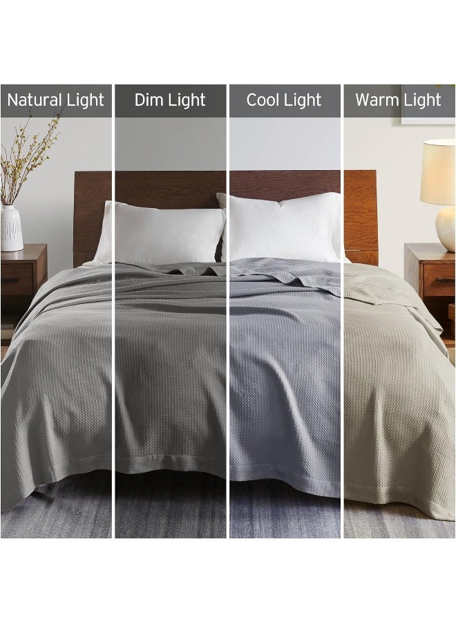 madison park Madison Park Egyptian Cotton Luxury Blanket Grey 66x90 Twin Size Knit Premium Soft Cozy 100 Cerified Egyptian Cotton For Bed Couch or Sofa  - Image 2