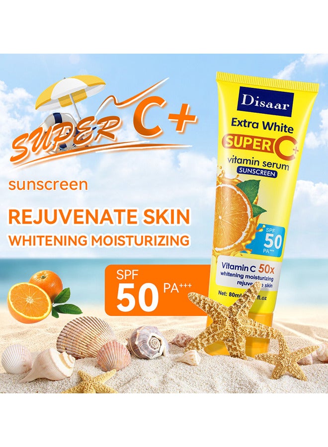 Disaar SPF 50+ PA+++ Face Moisturiser Sunscreen, High-Power Ultraviolet Isolation Advanced Sun Cream, Face Sunscreen To Glowing Skin Tone, Vitamin C Suncream Waterproof And Long-Lasting, Non-Greasy - Image 2