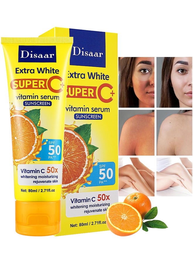 Disaar SPF 50+ PA+++ Face Moisturiser Sunscreen, High-Power Ultraviolet Isolation Advanced Sun Cream, Face Sunscreen To Glowing Skin Tone, Vitamin C Suncream Waterproof And Long-Lasting, Non-Greasy - Image 1