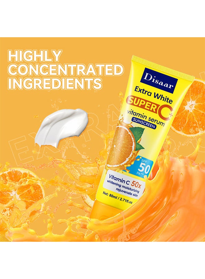 Disaar SPF 50+ PA+++ Face Moisturiser Sunscreen, High-Power Ultraviolet Isolation Advanced Sun Cream, Face Sunscreen To Glowing Skin Tone, Vitamin C Suncream Waterproof And Long-Lasting, Non-Greasy - Image 3