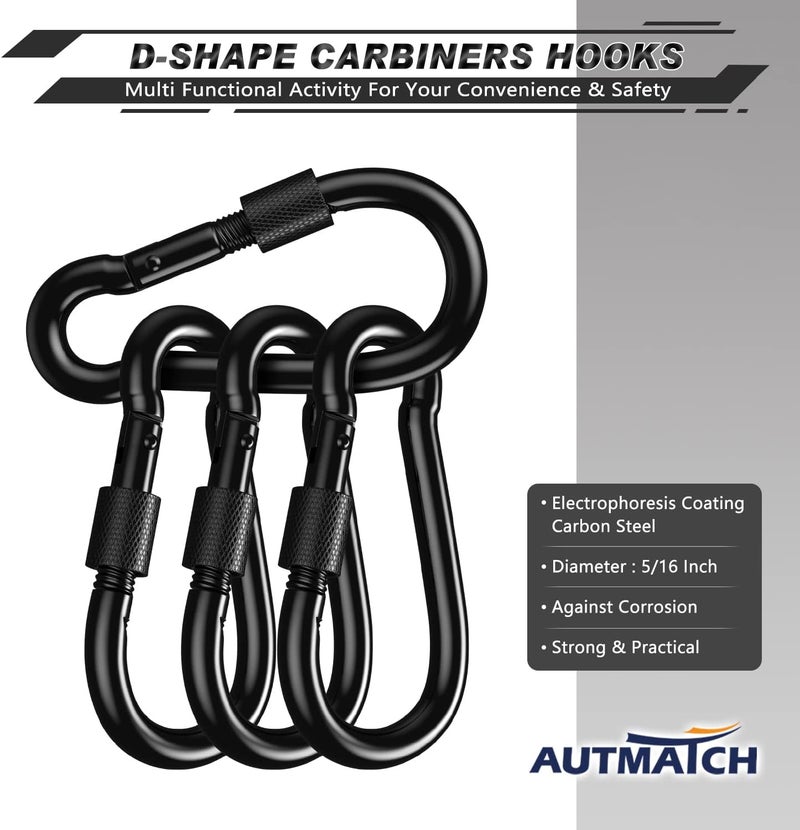 AUTMATCH Carabiner Clips, 3" Spring Snap Hook Caribeener Clips Buckle Heavy Duty Locking Carabiners Chain Quick Links, 4 Pack - Image 3