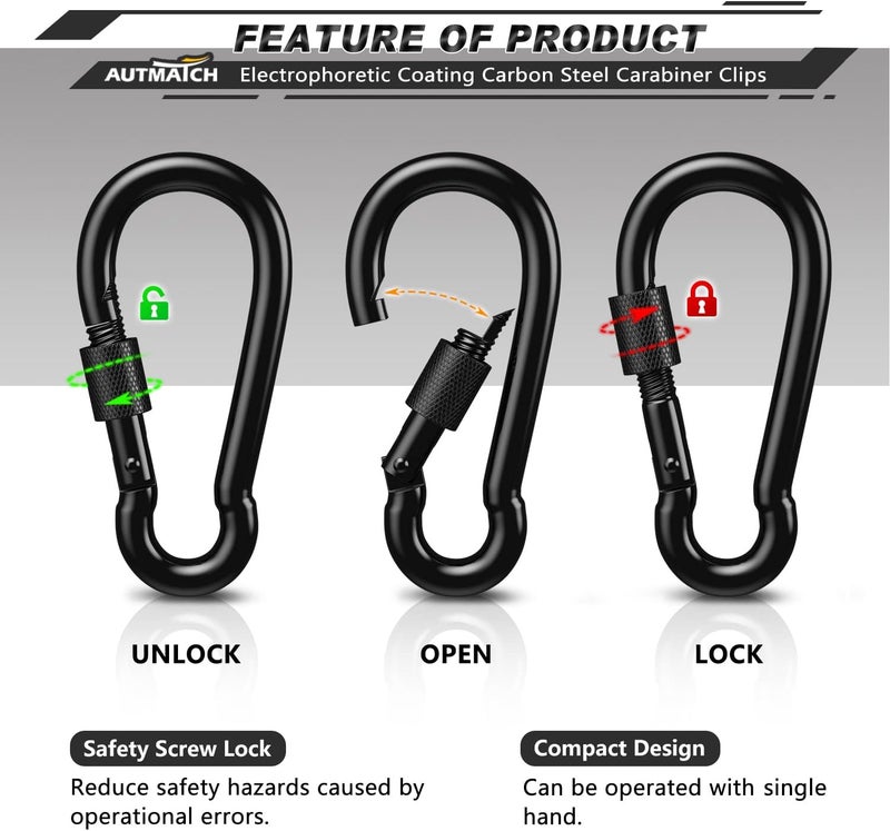 AUTMATCH Carabiner Clips, 3" Spring Snap Hook Caribeener Clips Buckle Heavy Duty Locking Carabiners Chain Quick Links, 4 Pack - Image 2