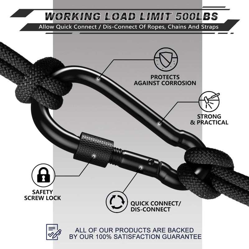AUTMATCH Carabiner Clips, 3" Spring Snap Hook Caribeener Clips Buckle Heavy Duty Locking Carabiners Chain Quick Links, 4 Pack - Image 5