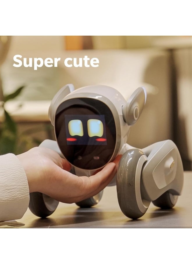 Interactive Robot Toy with Charging Dock, LED Display, Powered by GPT-4, Voice Command & Gesture Recognition, Real-time Interaction for Kids, Boys & Girls, Grey and White
