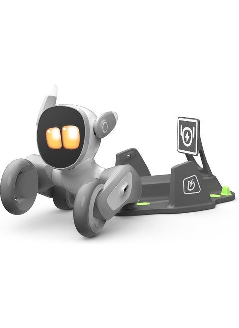 Interactive Robot Toy with Charging Dock, LED Display, Powered by GPT-4, Voice Command & Gesture Recognition, Real-time Interaction for Kids, Boys & Girls, Grey and White