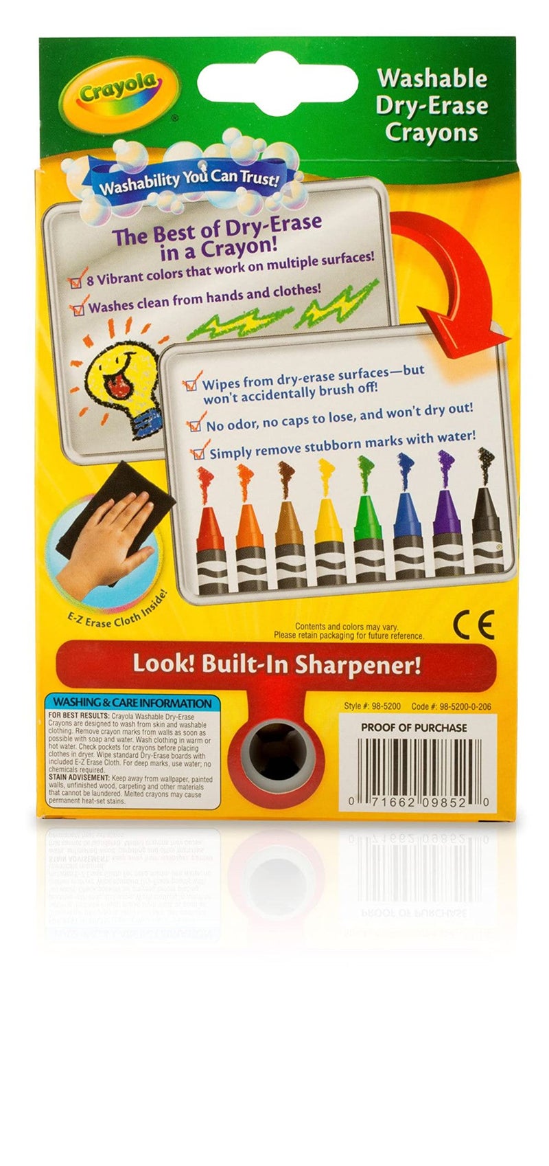 Crayola Washable Dry Erase Crayons (8ct), Includes Eraser Mitt & Sharpener, Classroom Supplies for Teachers - Image 4