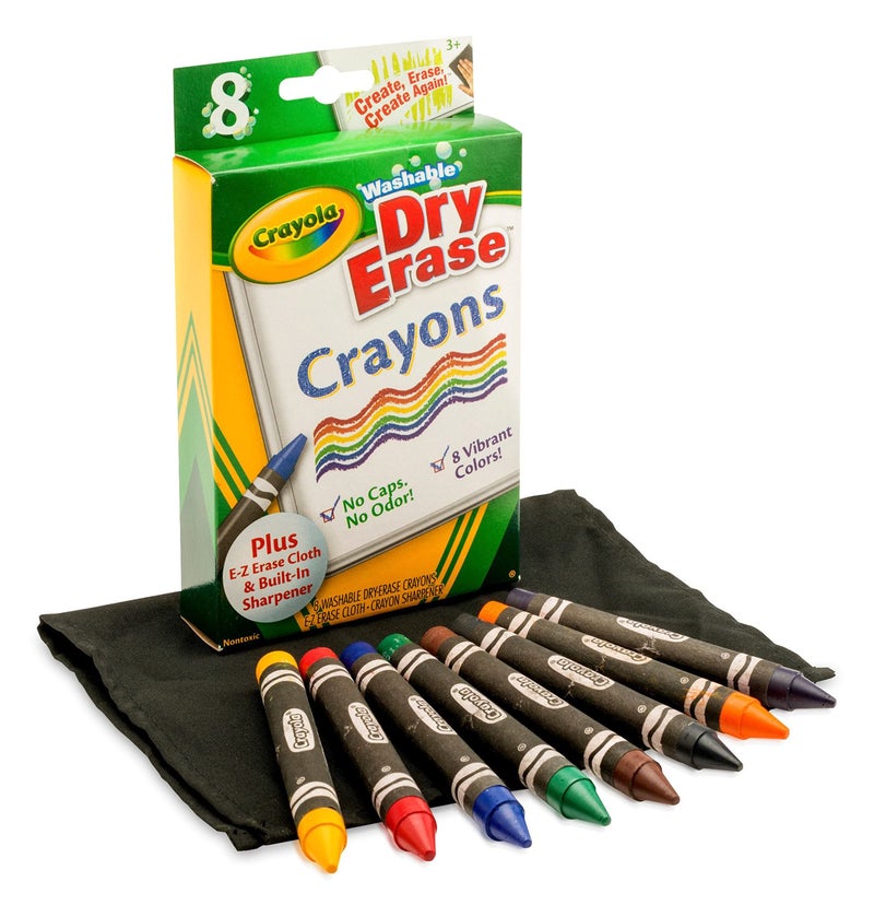 Crayola Washable Dry Erase Crayons (8ct), Includes Eraser Mitt & Sharpener, Classroom Supplies for Teachers - Image 2