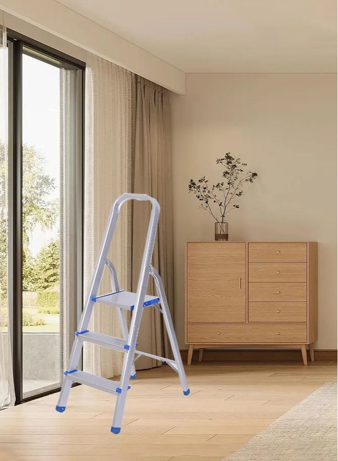 صن رايز 3 خطوات سلم قابل للطي درجات من الالومنيوم مضاد للانزلاق مع منزلي محمول خفيف الوزن ومتعدد الاغراض - Image 2