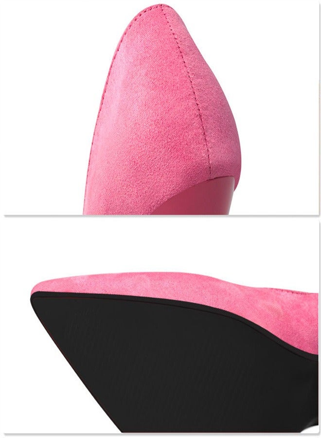 Eloshman 10cm Fashionable And Minimalist Slim Heel Suede Shallow Mouthed Pointed Women's Singles Shoes Rose red. - Image 2