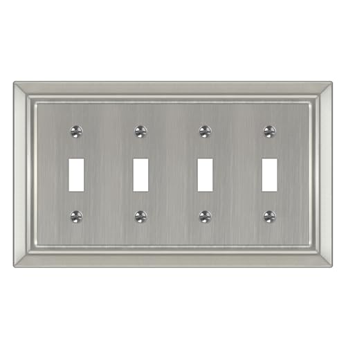 Dyekou Metal Wall Plate for Electrical Outlets, Decorative Brushed Nickel Switch Plates Outlet Cover, Light Switch Cover Plate, 4-Gang Wall Plates (Quad Toggle, 1 Pack) - Image 1