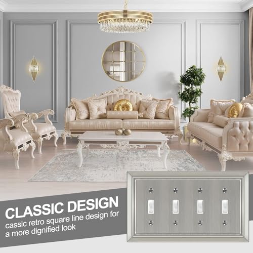 Dyekou Metal Wall Plate for Electrical Outlets, Decorative Brushed Nickel Switch Plates Outlet Cover, Light Switch Cover Plate, 4-Gang Wall Plates (Quad Toggle, 1 Pack) - Image 5