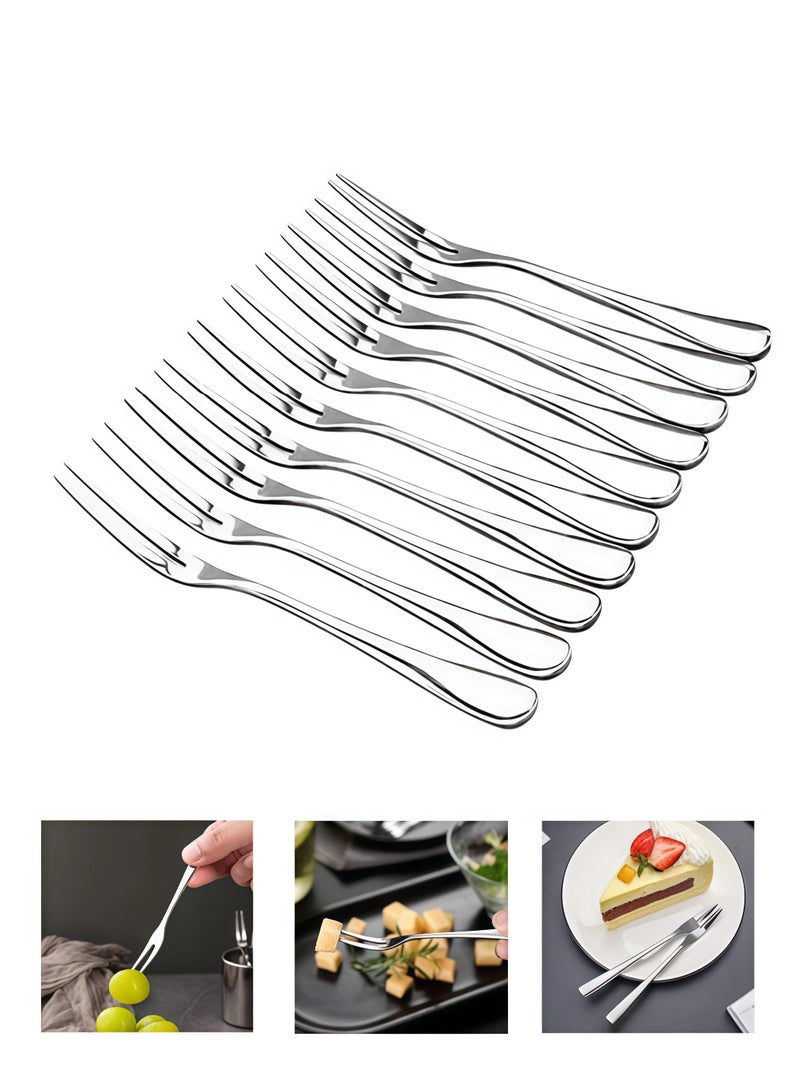 10 Pcs Stainless Steel Forks, Crab Forks Escargot 2 Prong Tasting Appetizer Portable Salad Fruit for Party Travel, 5 Inches - Image 1