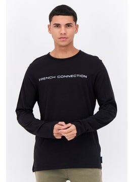 French Connection Men Crew Neck Long Sleeves Brand Logo Shirt, Black  - Image 1