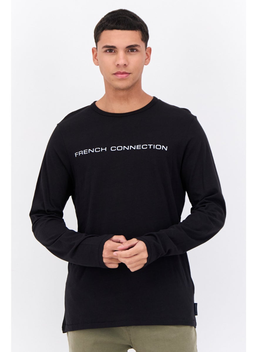 French Connection - Men Crew Neck Long Sleeves Brand Logo Shirt, Black - Image 1