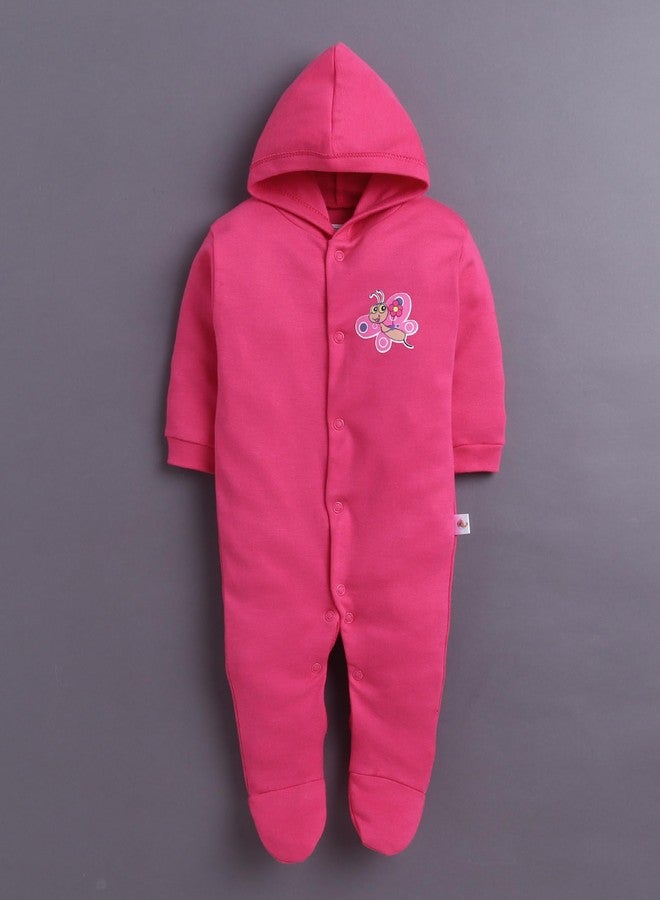 BUMZEE Baby Girls Cotton Full Sleeves Pack of 2 Hooded Sleepsuit Pink & White - 3-6 Months (Peb11024C-pnk) - Image 2