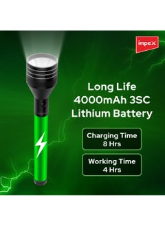 Impex مصباح يدوي قابل لإعادة الشحن، مصباح LED صغير الحجم بقوة 5 وات، 500 لومن، ضوء ساطع، مقاوم للماء، بطارية 4000 مللي أمبير في الساعة 3SC، ضمان لمدة عامين - Leader L2  - Image 3