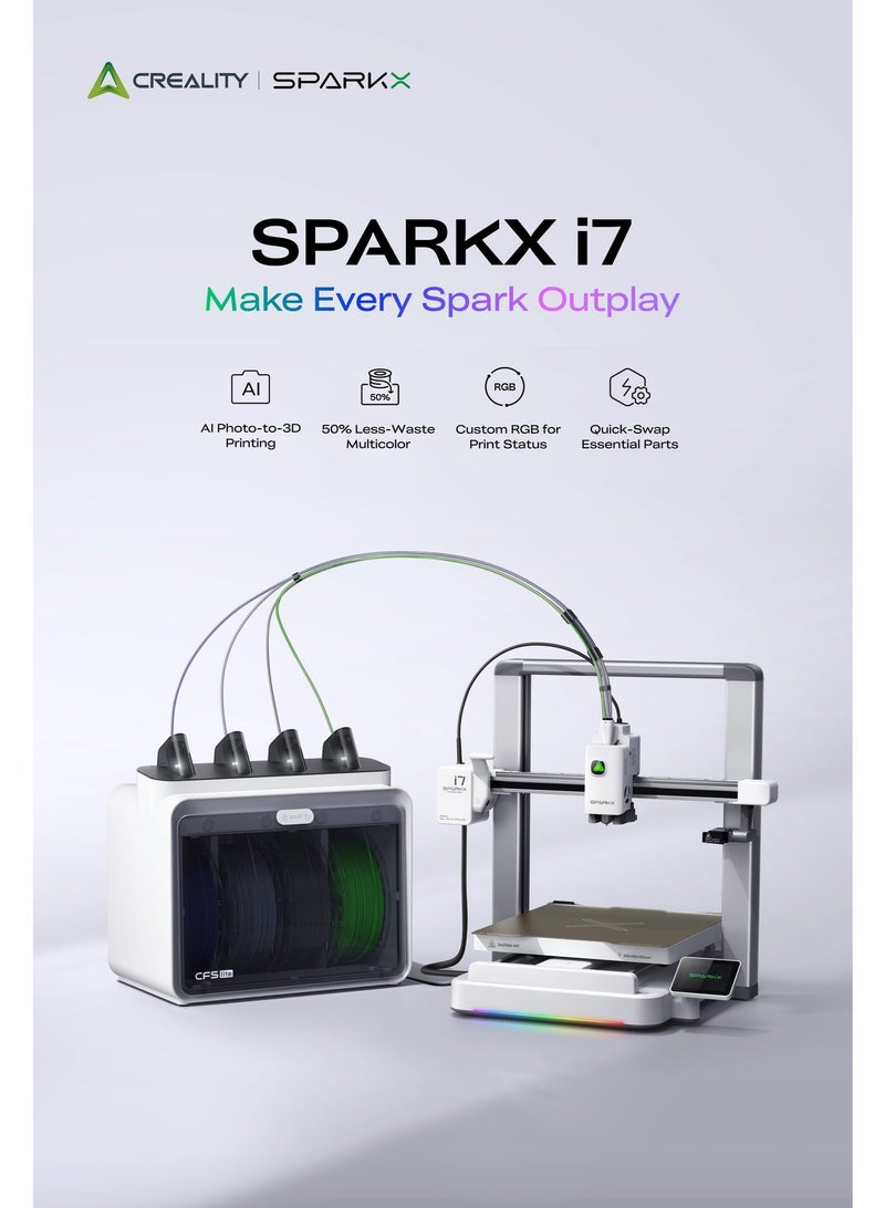 Creality 3D Printer SPARKX i7 Combo, New 3D Printer-Multi Color, AI Photo to 3D Printing, 95% Pre-Assemble Essential Parts, with CFS Lite, 500mm/s High Speed, Auto-Leveling, Low Noise, 260×260×255mm Silver - Image 1