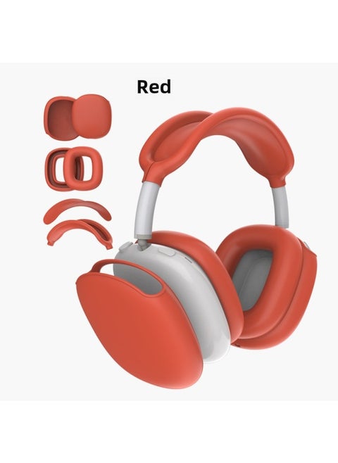 For Apple Airpods Max Earphone Case Headset Bluetooth Headset Protective Case Solid Color Silicone Earphone Case-Color:Red Four-piece Set-Model:AirPods Max Headphone Case