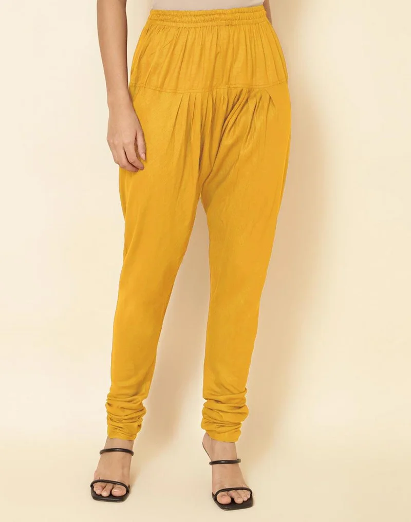 Fabindia Mustard Viscose Silk Full Length Churidar