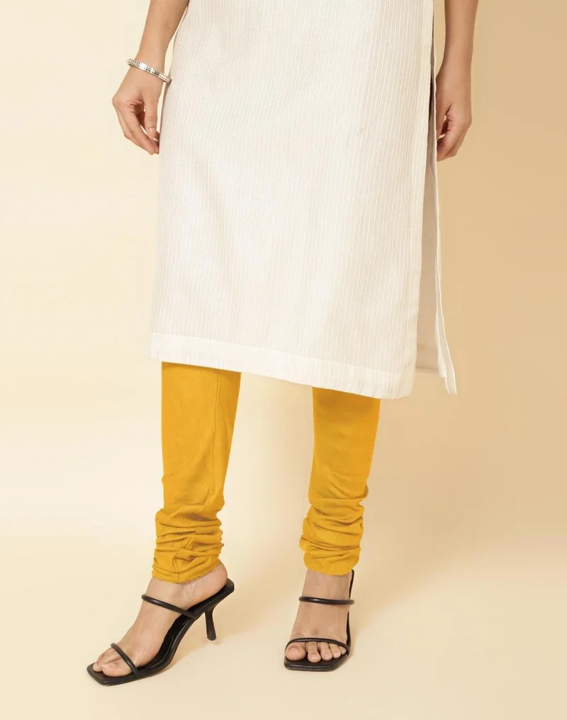 Fabindia Mustard Viscose Silk Full Length Churidar
