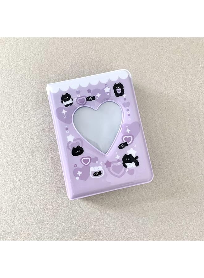 The Bros 3 Inch Mini Photo Album, Heart Hollow Card Binder Photo Album Photo Card Holder with Pendant 40 Pockets (purple black cat)  - Image 4