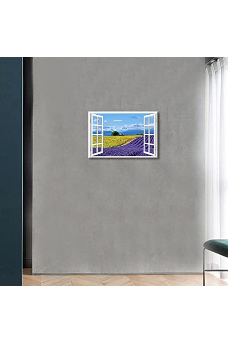 TISHIRON ALAYRA Lavender Flowers View 3D Window Effect Canvas Art Provence Modern Art Rustic Scenic Artwork Canvas Prints for Living Room Bedroom Office Posters Prints Framed Ready to Hang - 12" W x 8" H - Image 2