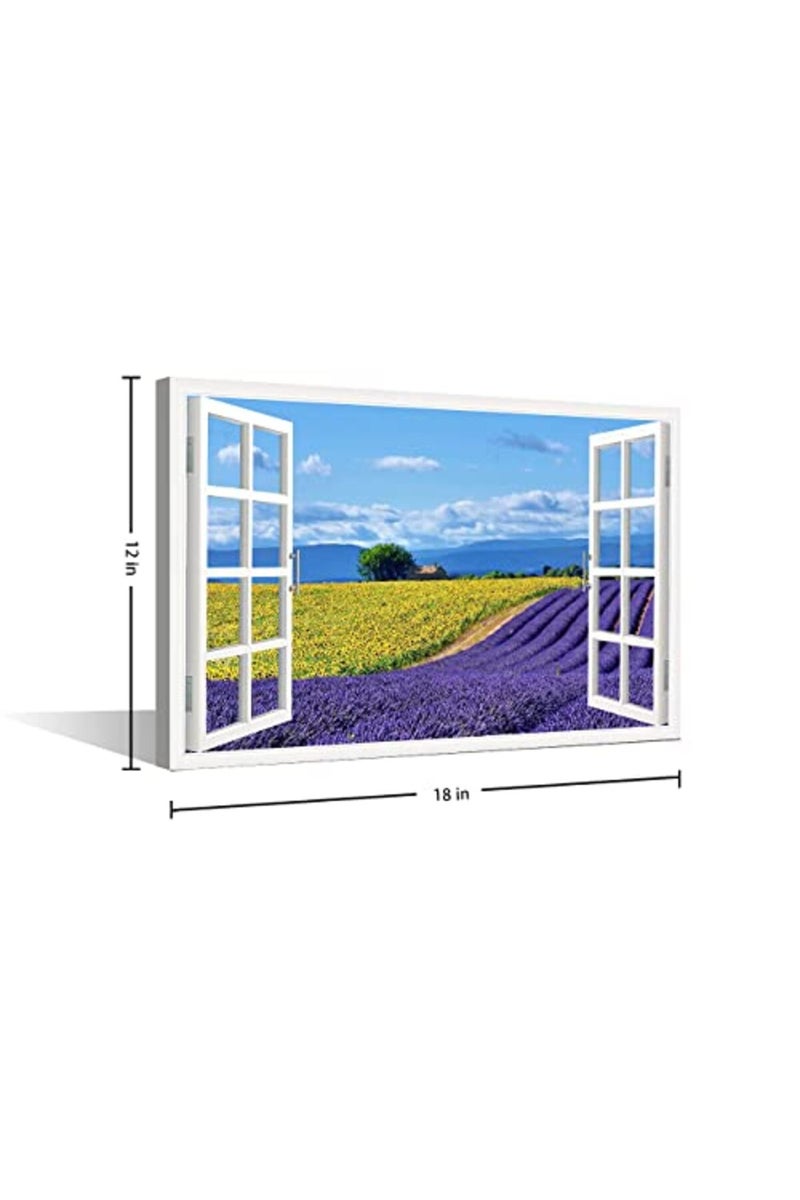 TISHIRON ALAYRA Lavender Flowers View 3D Window Effect Canvas Art Provence Modern Art Rustic Scenic Artwork Canvas Prints for Living Room Bedroom Office Posters Prints Framed Ready to Hang - 12" W x 8" H - Image 4