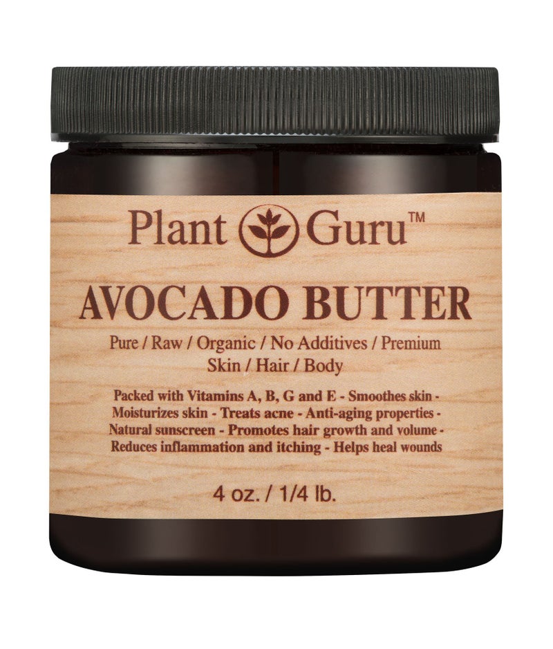 Plant Guru Avocado Body Butter 4 oz. 100% Pure Raw Fresh Natural Cold Pressed. Skin, Hair, Nail Moisturizer, DIY Creams, Balms, Lotions, Soaps.