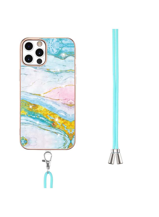 S-TOP Case For iPhone 12 Pro Max Electroplating Marble Pattern IMD TPU Shockproof Case with Neck Lanyard - Image 3