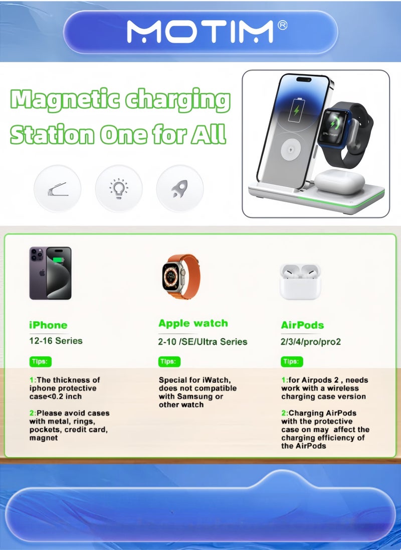 Motim 3-in-1 Magnetic Wireless Charging Station for iPhone 15/14/13/12 AirPods iWatch 8/7/6/5/4 Samsung Galaxy S  - Image 4