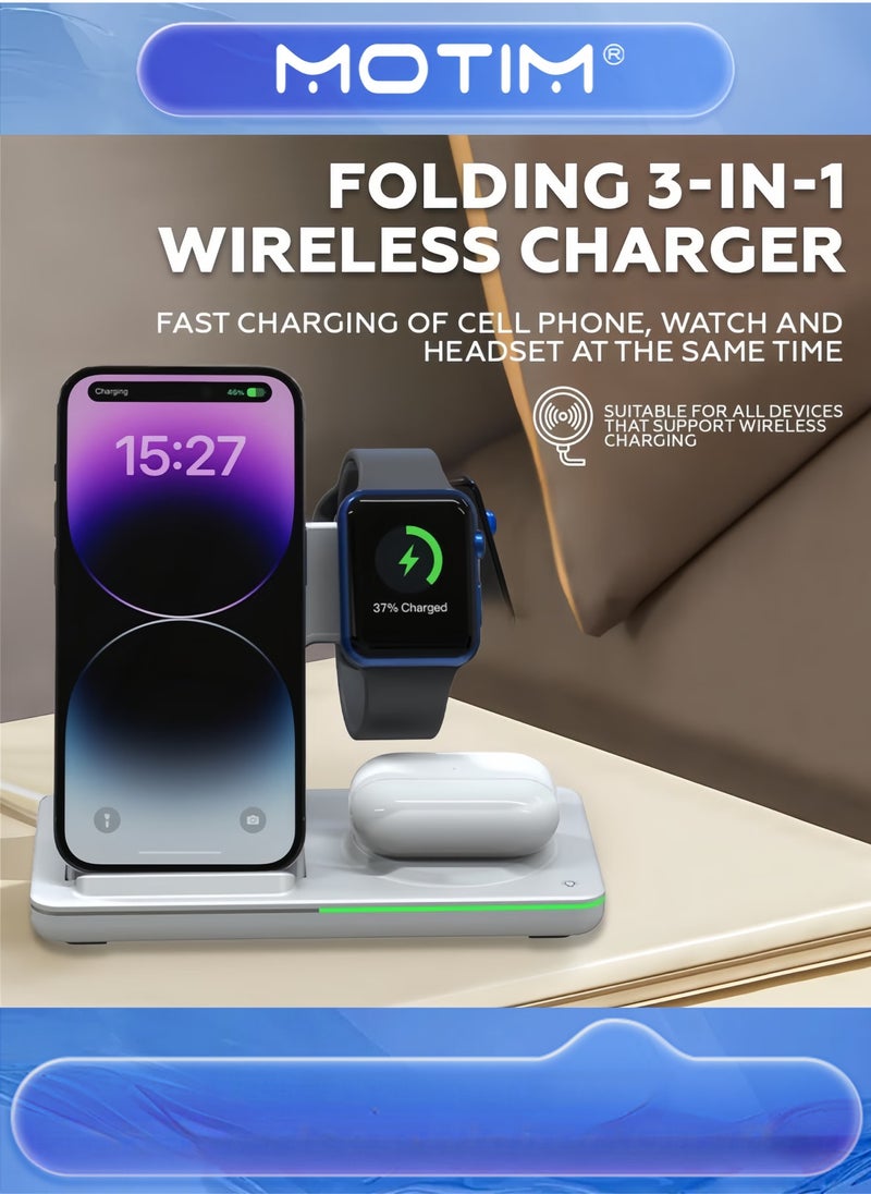 Motim 3-in-1 Magnetic Wireless Charging Station for iPhone 15/14/13/12 AirPods iWatch 8/7/6/5/4 Samsung Galaxy S  - Image 5