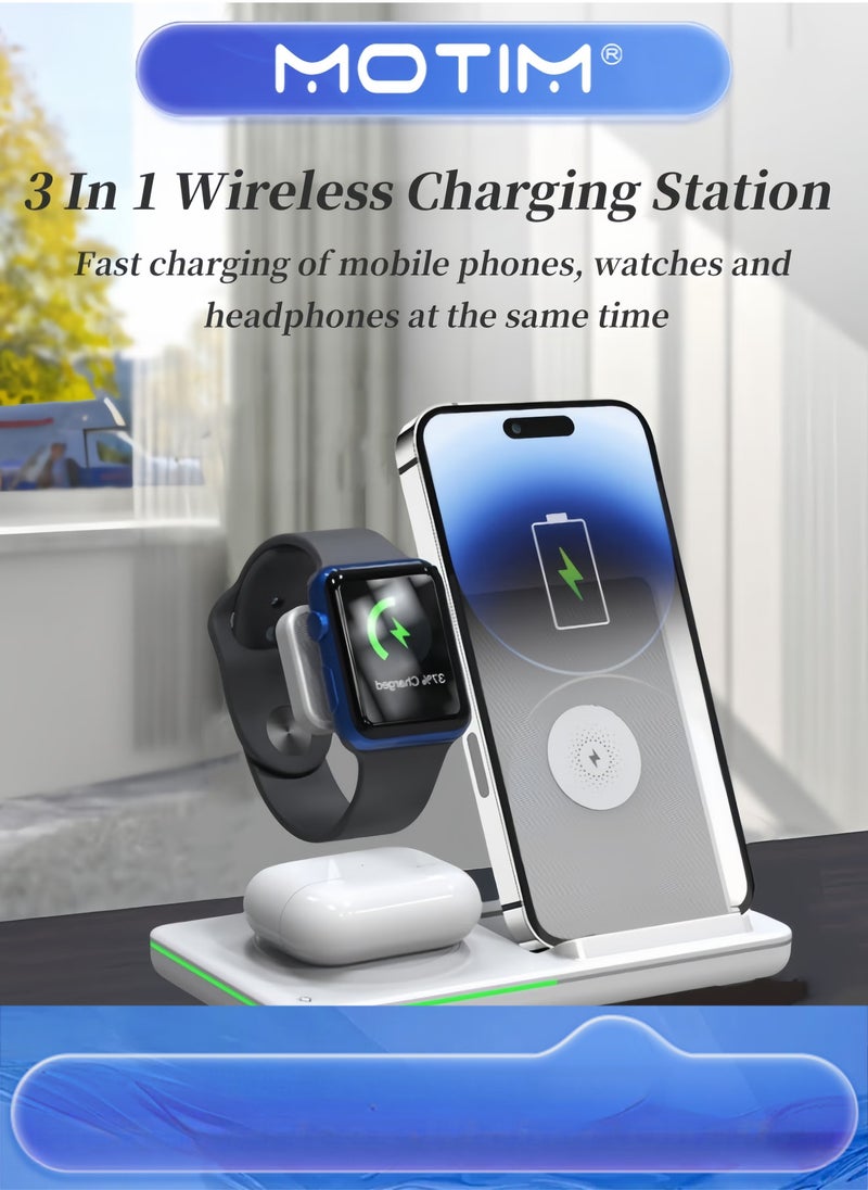 Motim 3-in-1 Magnetic Wireless Charging Station for iPhone 15/14/13/12 AirPods iWatch 8/7/6/5/4 Samsung Galaxy S  - Image 1